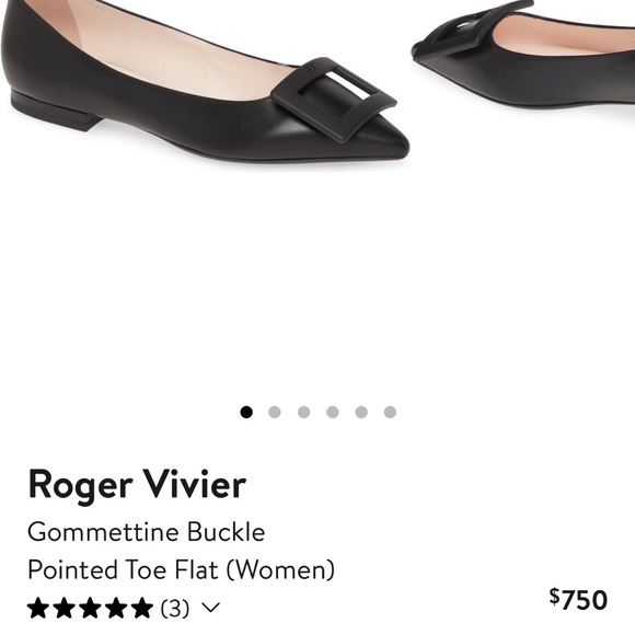 Roger Vivier Black Grommettine Buckle Pointed Toe Flats - Picture 5 of 6